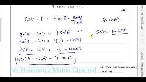 EDEXCEL IAL P2 new JUNE 2019 Q9  Trig Equations & Identities