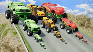 Big & Small Monster Trucks Chick Hicks Vs Miss Fritter Vs Lightning Mcqueen Vs Down Of Death