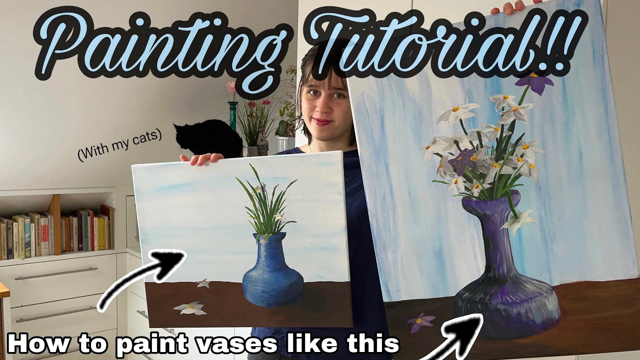 How to paint a vase with flowers (acrylic tutorial) - YouTube