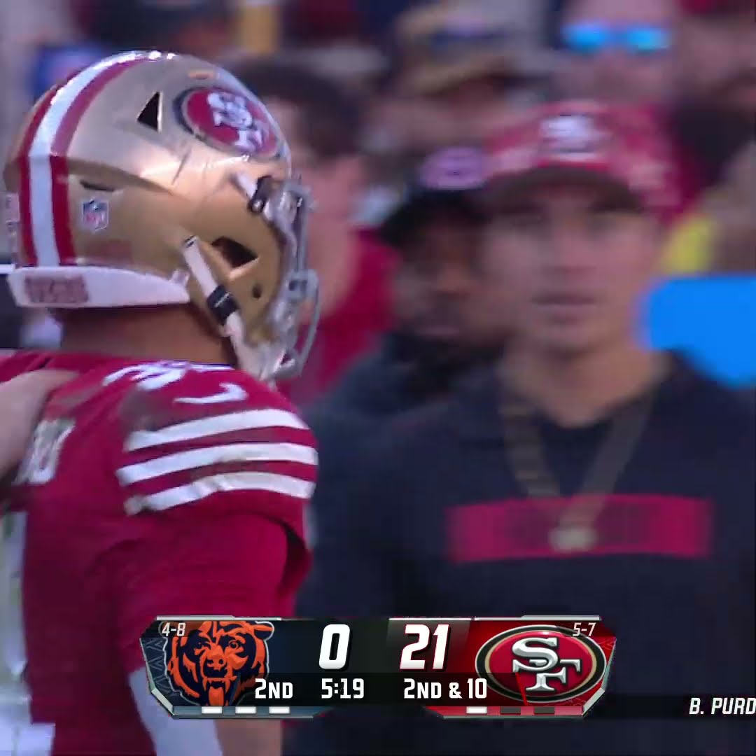 Isaac Guerendo rushes for a 30-yard Gain vs. Chicago Bears