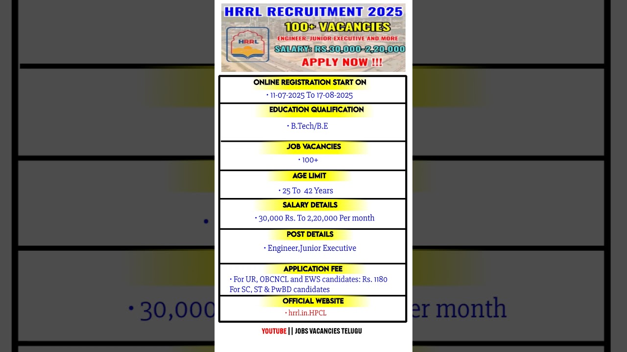 HRRL Recruitment 2025||HRRL JOB NOTIFICATION|HRRL JOB UPDATES|