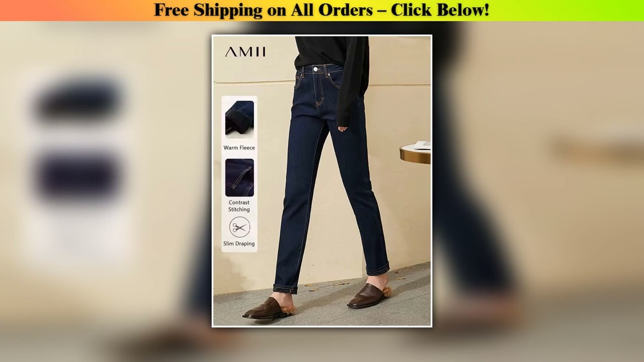 AMII Minimalism Jeans for Women 2025 Autumn Slim Feet Fashion Casual Allmatch Cotton Slight Strech