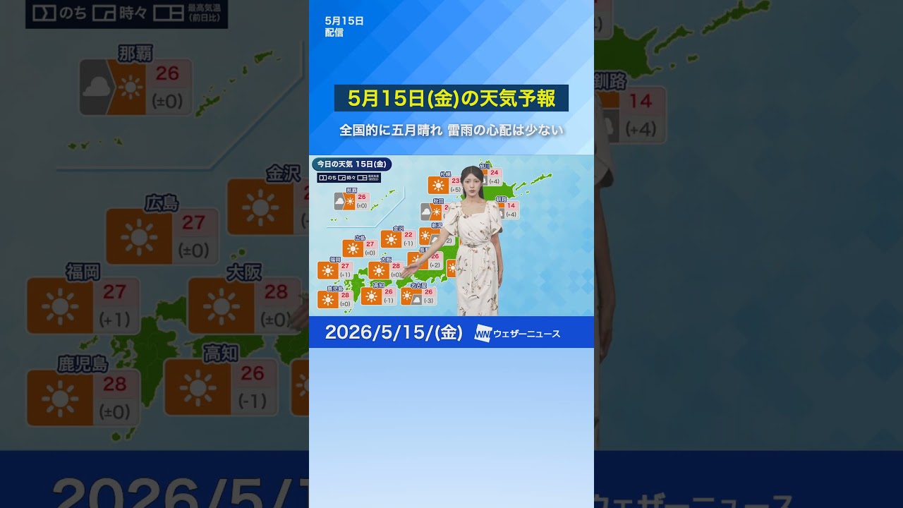 【5月15日(金)の天気予報】全国的に晴れて初夏の陽気 紫外線対策を　#通勤タイパ #news #今日の天気