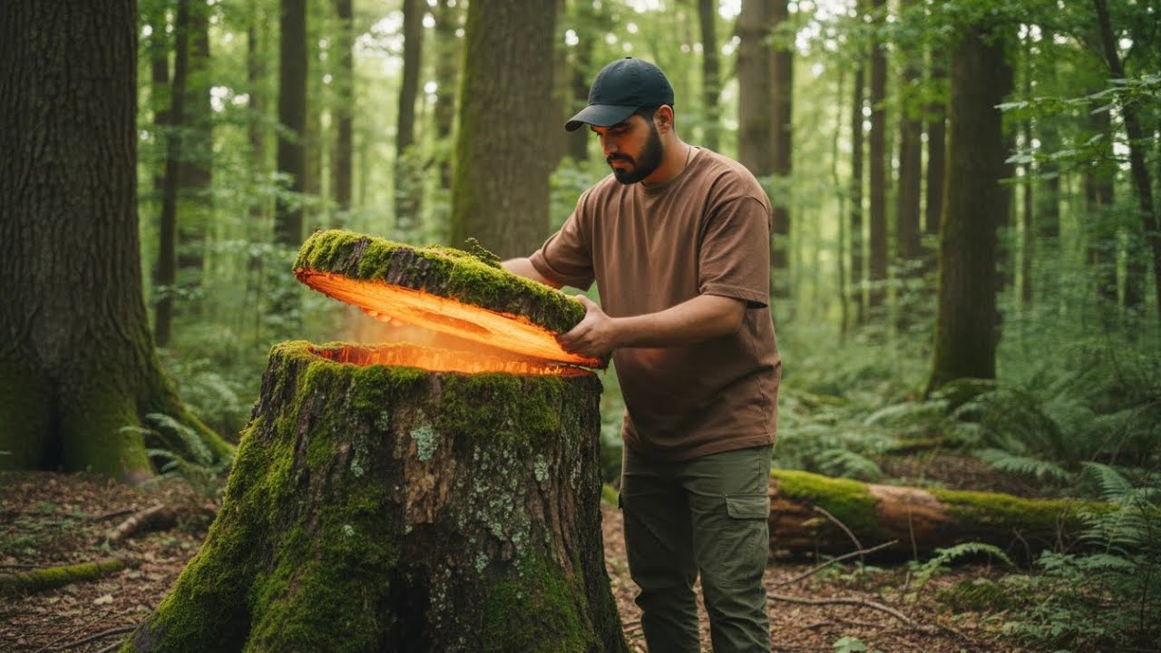 Secret Survival Dugout Hidden Inside a Massive Tree Stump