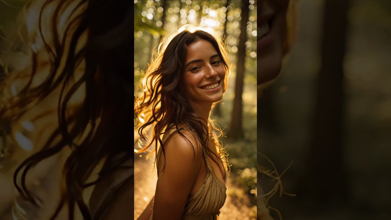 Smiling European Woman in Forest Light 
