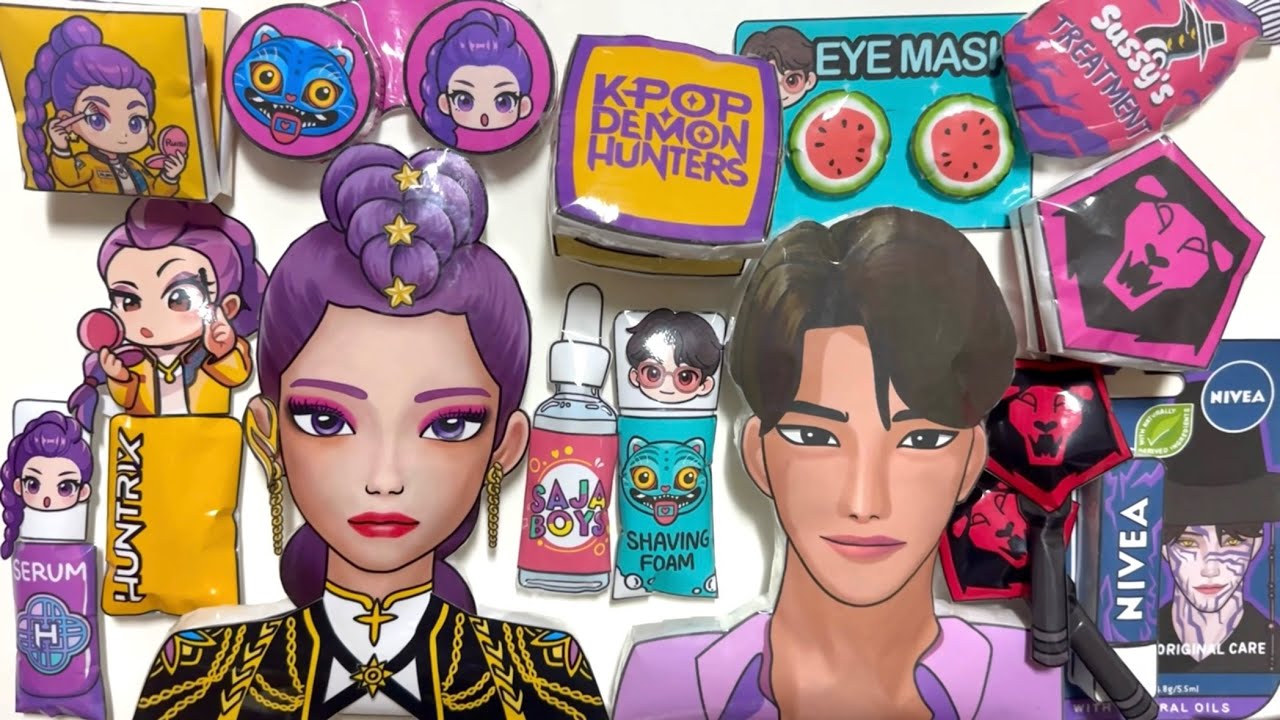 [💜Paper DIY💜]KPOP DEMON HUNTERS Rumi&Jinu Skincare + Makeup 💄Blind Bag Unboxing ASMR