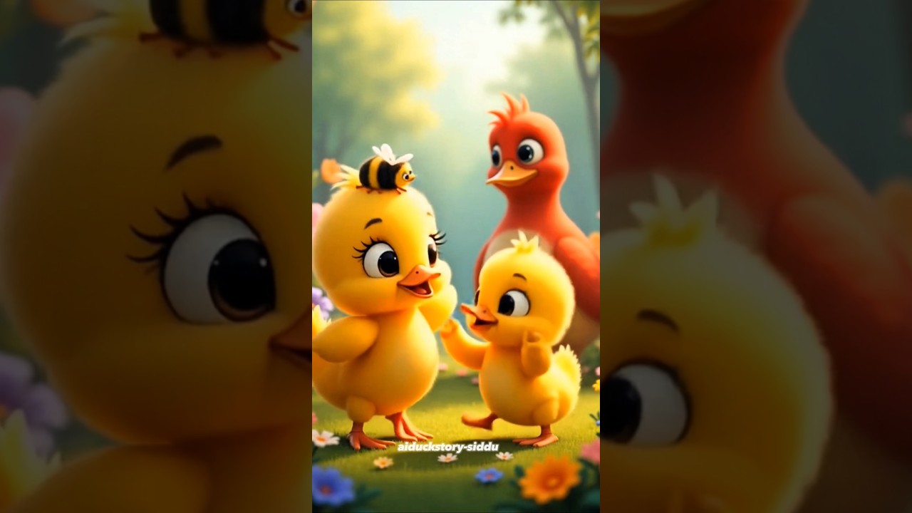 Two Ducklings 🐣One Bee🐝and a Curious Red Bird 😁