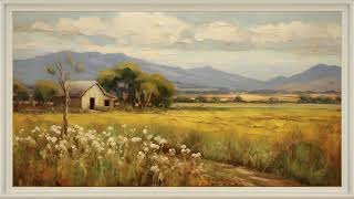 Field of Flowers Rustic Countryside, Impressionist Oil Painting | Framed Art Screensaver for TV