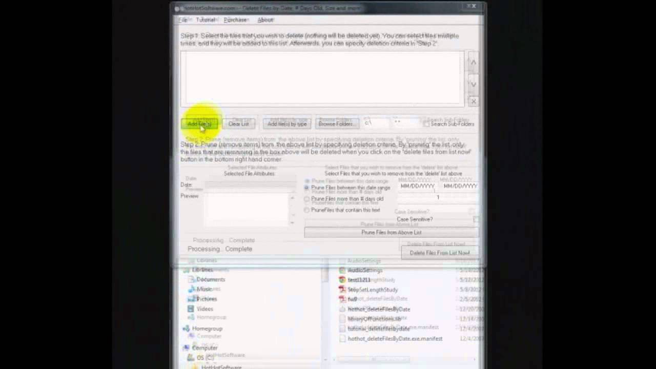Delete files by date range, file mask or number of days old