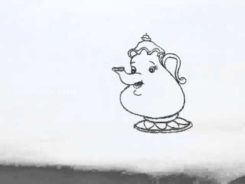 How to Draw a Beauty and the Beast Tea Pot - YouTube