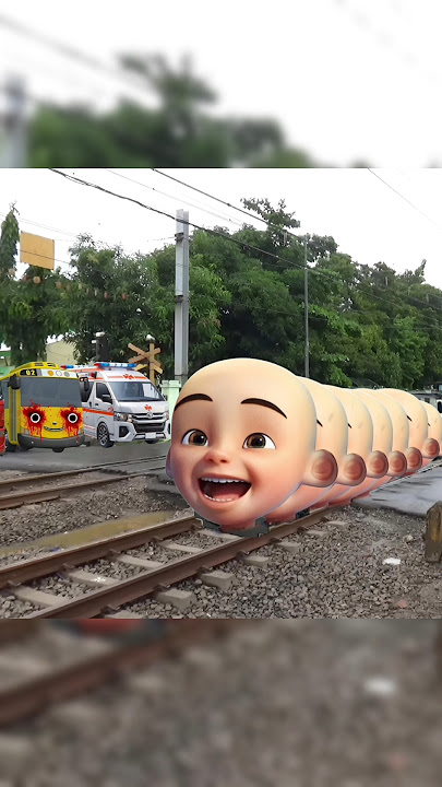 Kereta api kepala upin ipin hampir menabrak bus tayo kuning