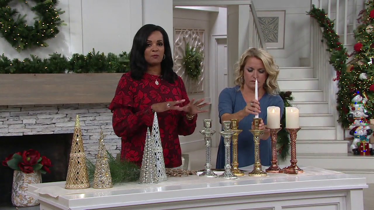 Dennis Basso Set of 2 Mercury Glass Candlesticks 12.5" on QVC