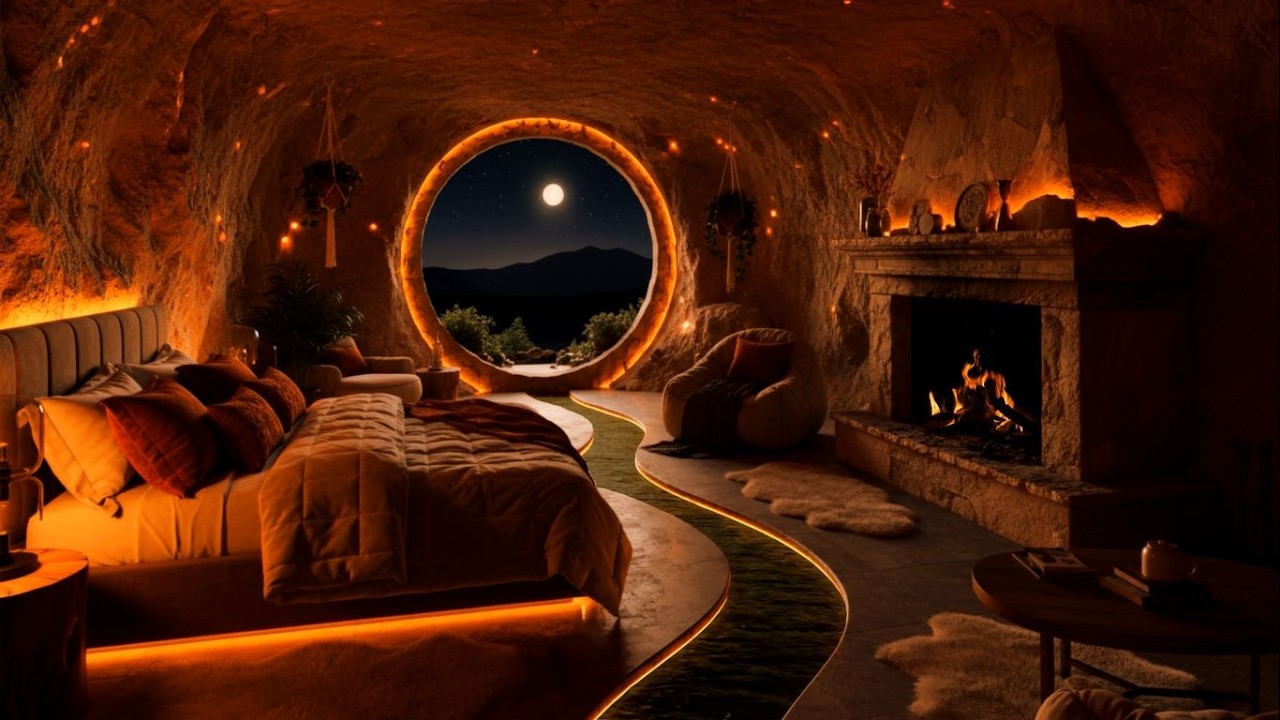 10 Hours Secret Cave Bed and Fireplace | Cozy Ambience for Sleeping, Reading, Relaxing and Studying