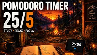 Calm Campfire Sounds (No Music) - Study Pomodoro Timer | 25/5 | 4 Hours