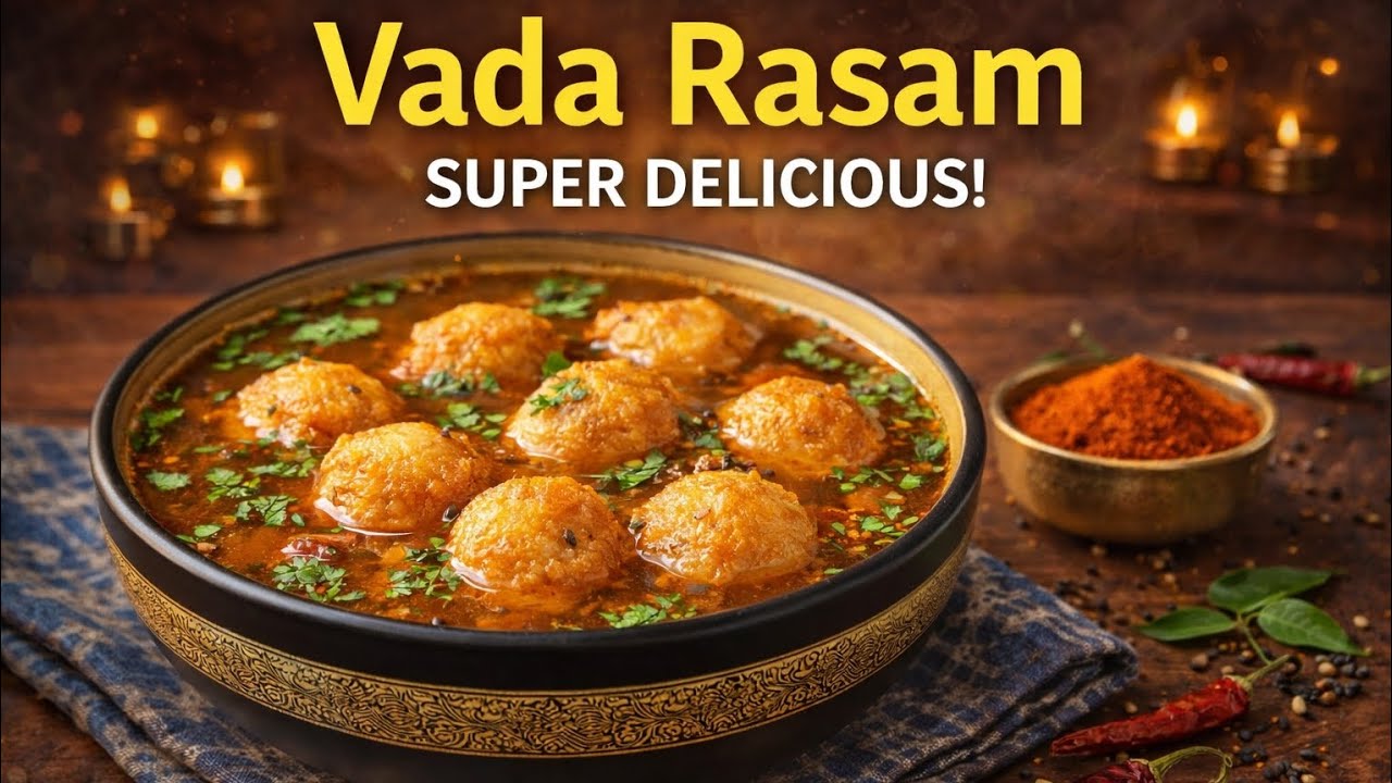 Vada Rasam Recipe | South Indian Medu Vada with Hot Rasam | Crispy Vada Dipped in Spicy Rasam 