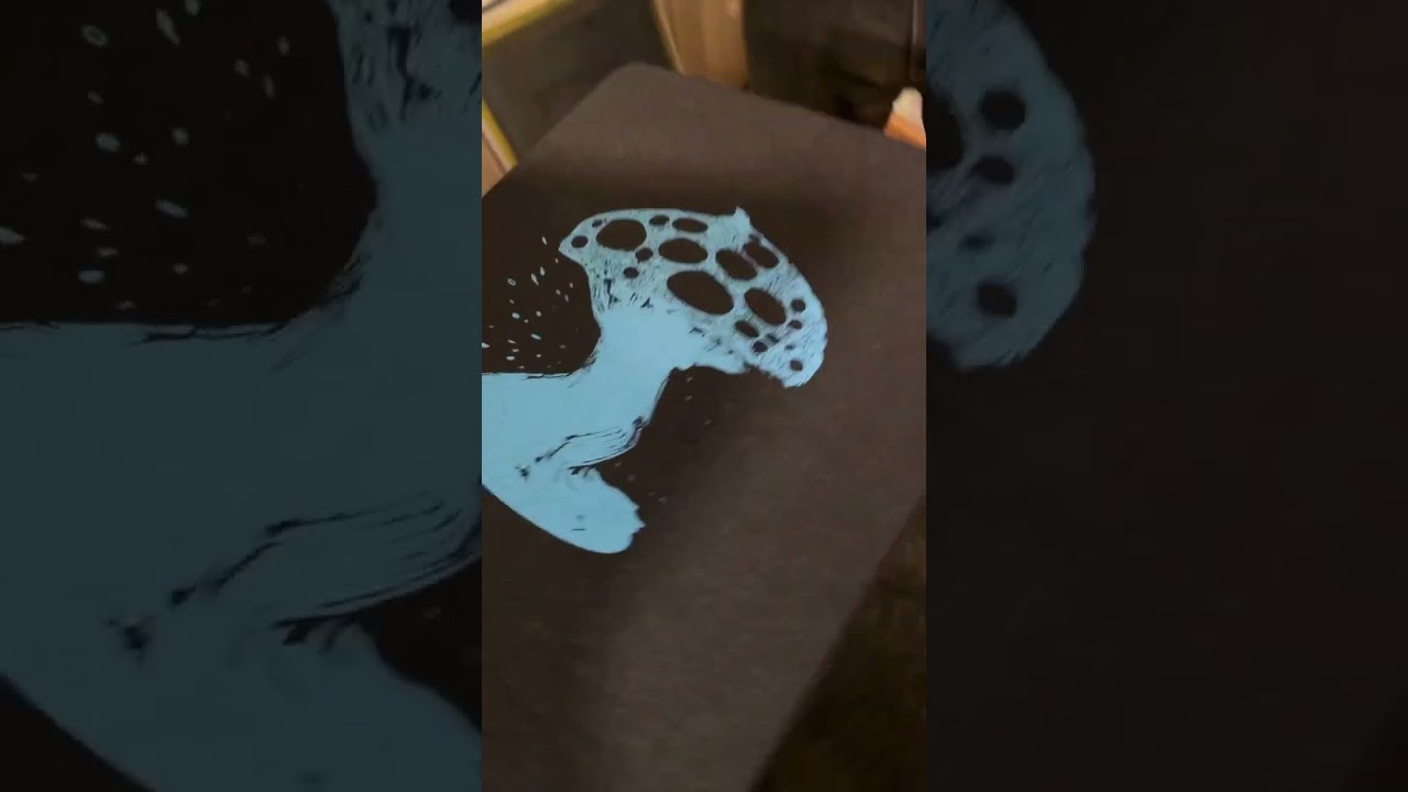 Printing a “buy the ticket” mushroom shirt.  