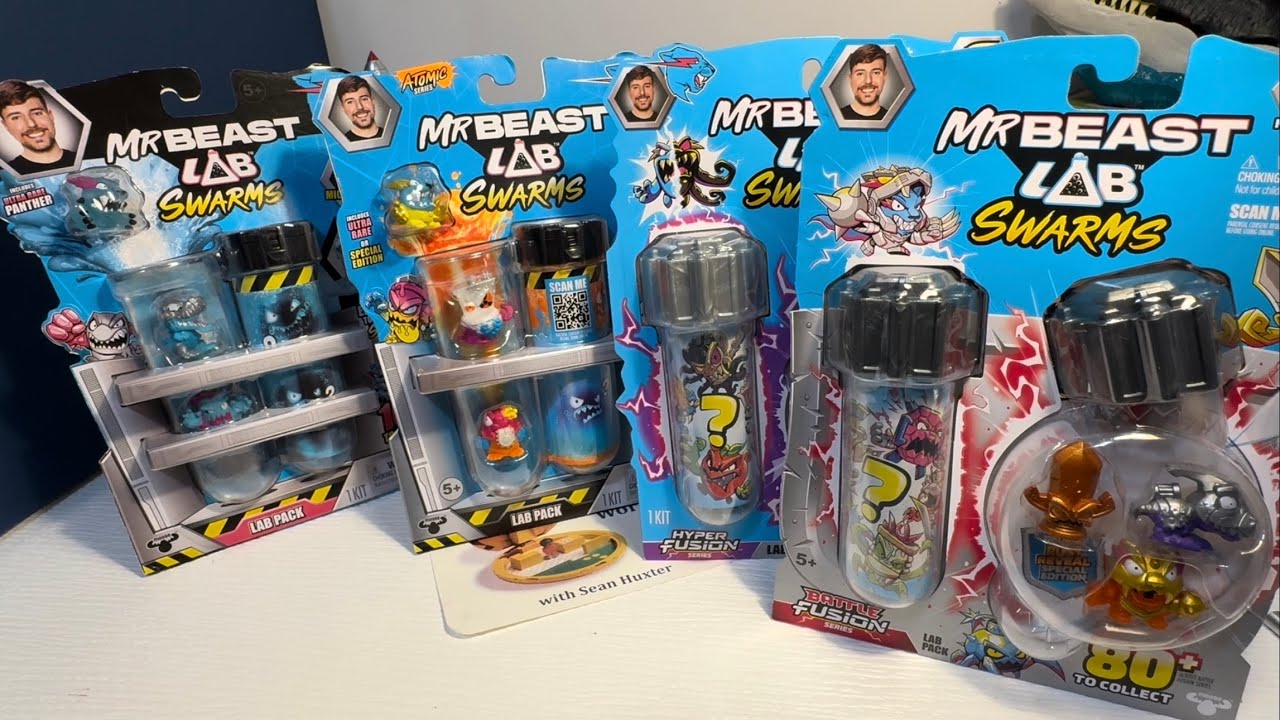 Распаковка по одному набору из каждой серии Mr Beast Lab Swarm Lab Packs.