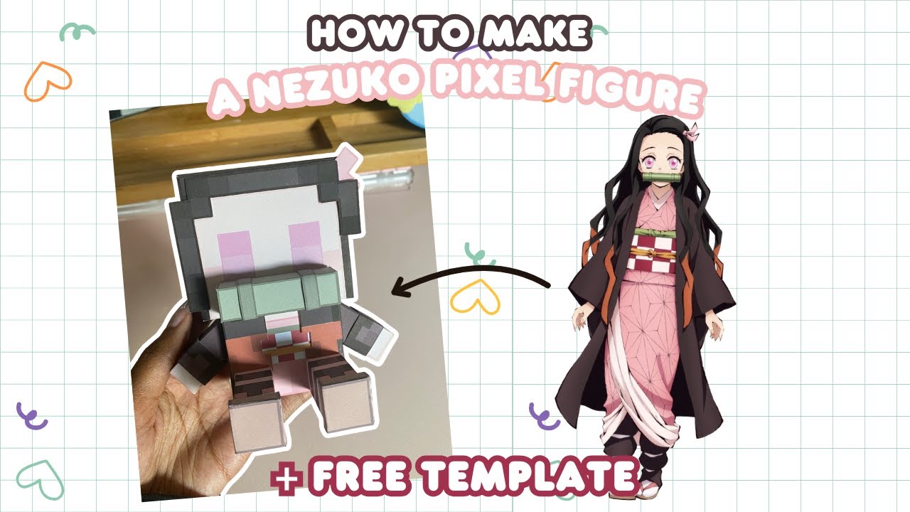 How To Make A Nezuko Pixel Figure! 🎀⚔️💗 |+Free Template| Cute Pape Crafts!