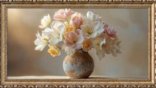 4K Soft Flower Art | Gold Frame Relaxing Floral Wall Art Ambience #023 screenshot 5