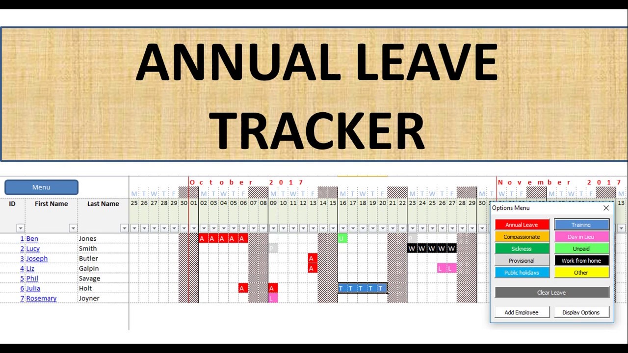 Annual Leave Calendar Excel Template