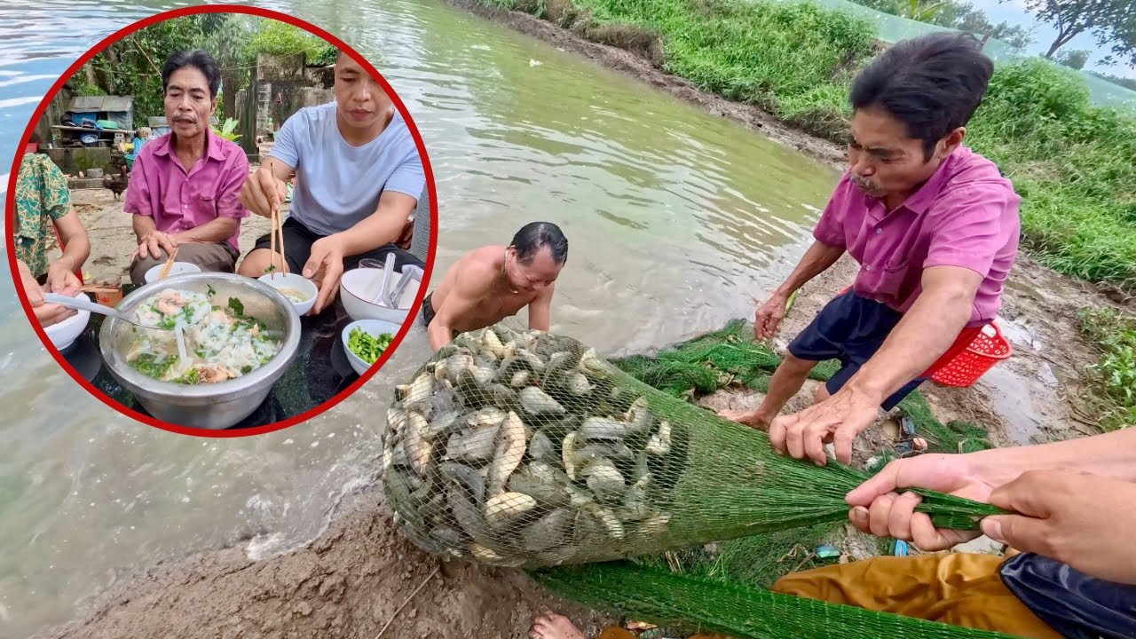 Hút Cạn Để Thu Hoạch Ao Cá Rô Và Ẩm Thực Món Bánh Đa Cá Rô | HUY ANH TV