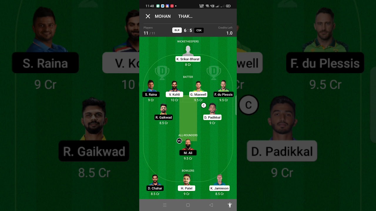 rcb vs csk dream 11 team, blr vs csk dream11 team, csk vs rcb dream 11 team