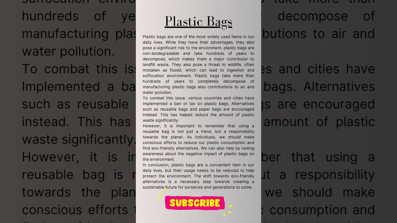 Essay on plastic bag 150 words| Plastic bags paragraph 