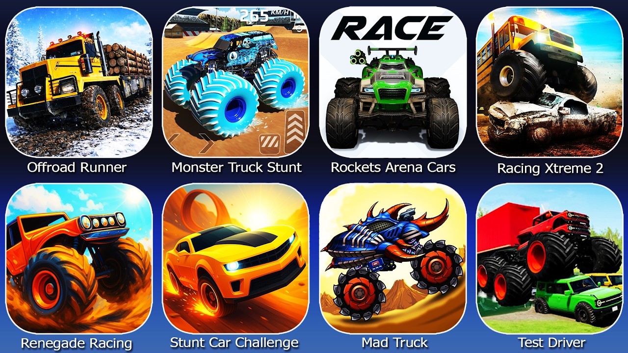 Monster Truck Stunt,Mad Truck,Renegade Racing,Test Driver,Offroad Runner,Rockets Arena Cars Action