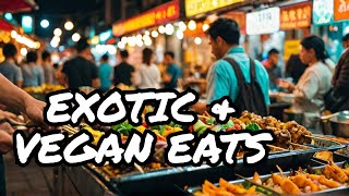 4K Trat ,Local Night Market THAILAND  walking tour , Weird Street Foods and vegan street food