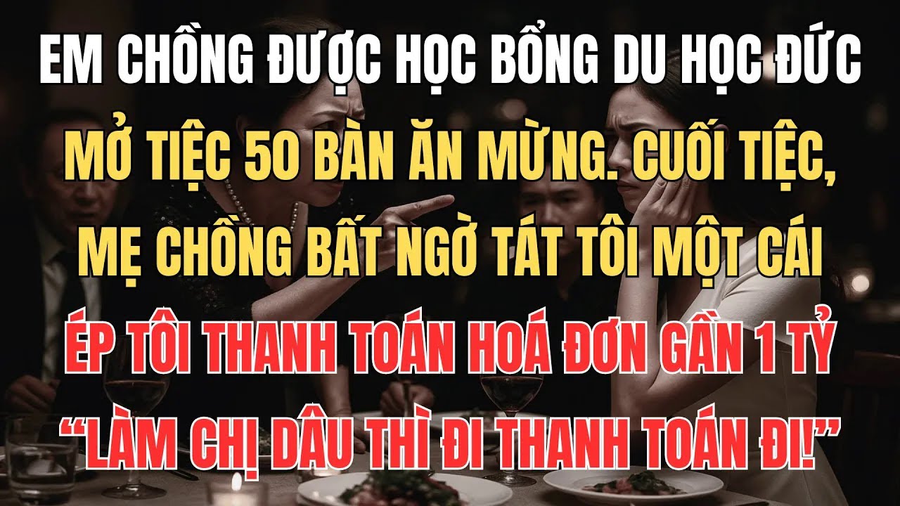 Em Chồng Được Học Bổng Mở Tiệc 50 Bàn, Mẹ Chồng Bất Ngờ Tát Tôi Bắt Đi Thanh Toán Hoá Đơn Gần 1 Tỷ