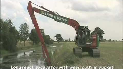 Long Reach Excavator with weed cutting bucket - Land & Water