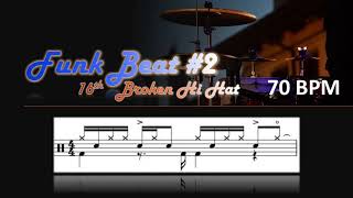 Funk Drum Beat #2 - Cool 16th Note Broken HiHat. BPM 70