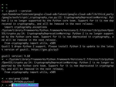 Fix warning about python2 when using gcloud tools