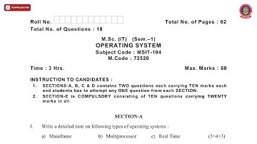 MSC 1ST SEM IT OPERATING SYSTEM DEC 2020 | PTU