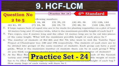 practice set 24 class 6 math | Question No. 2 to 5 practice set 24 class 6 math chapter 9 hcf - lcm