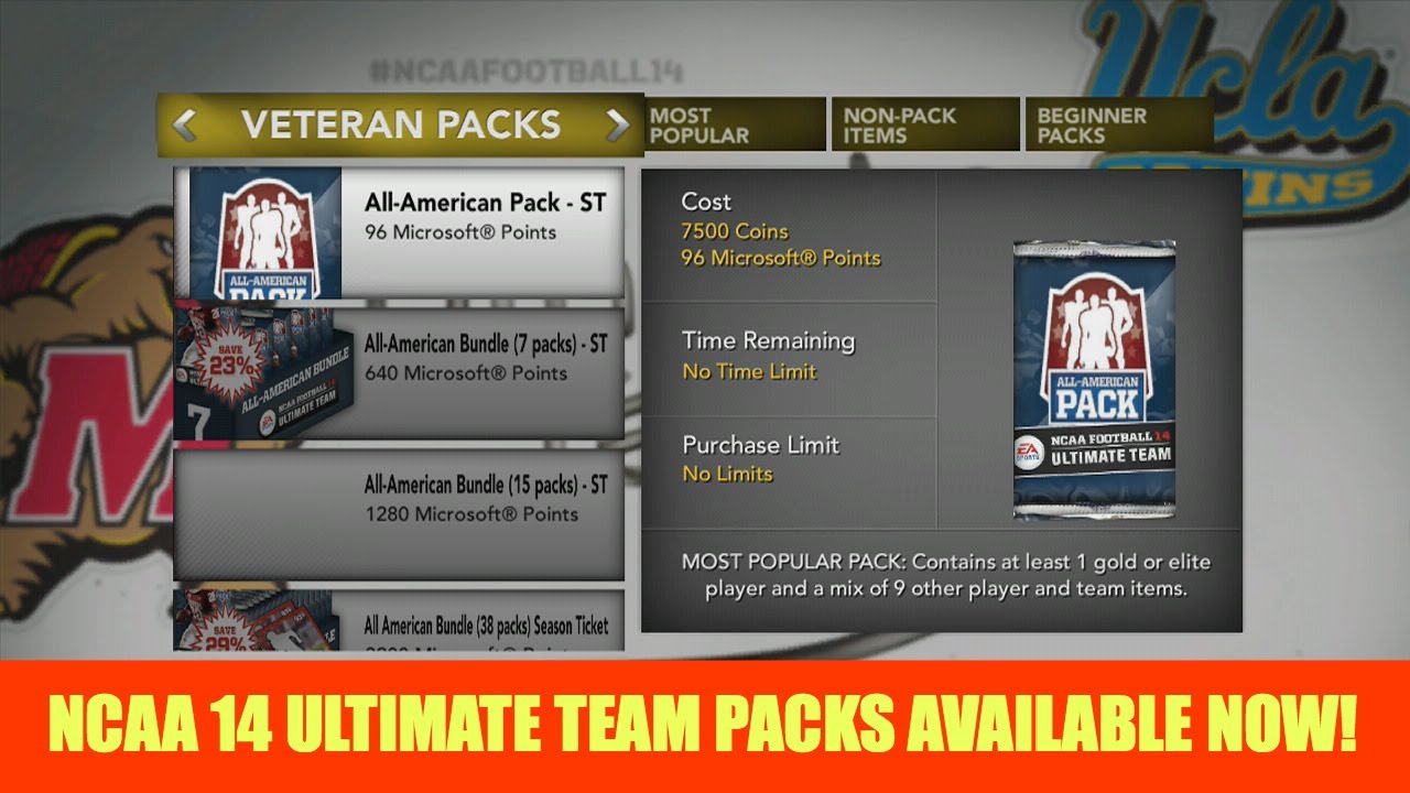 NCAA Football 14 Ultimate Team Packs Available Now! (Pricing + Details