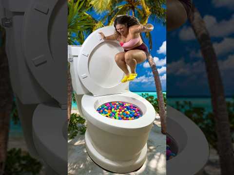 I Jumped Super High Into The Worlds Largest Toilet Surprise Egg Pool On The Beach Shorts