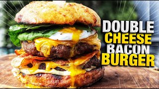 JUICY DOUBLE CHEESE BACON BURGER WITH GARLIC CHEESE BUN?| HAWT CHEF