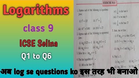 icse|| class-9th || mathematics || ch-8|| Logarithms|| Ex-8A|| concise Selina || isc