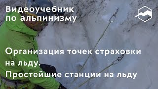 картинка: Страховка на льду. Организация точек страховки на льду. Простейшие станции на льду