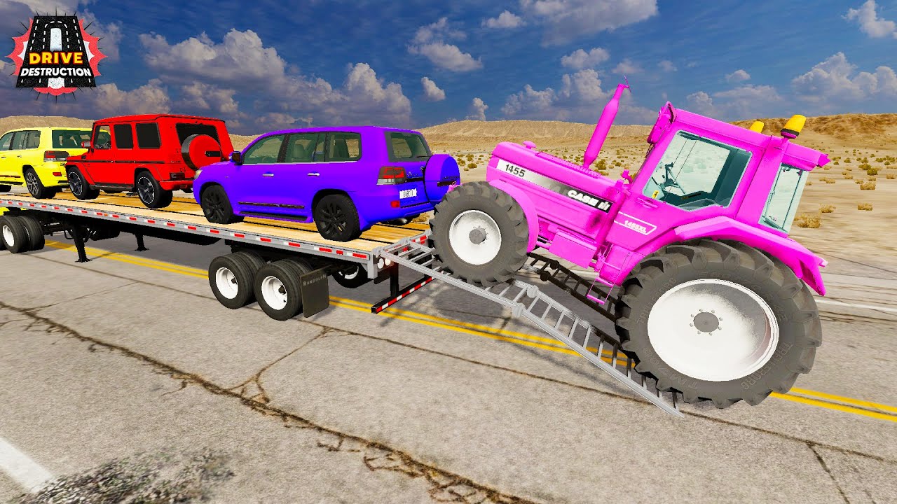Flatbed Truck Mcqueen | Transportation with Truck - Pothole vs Car #39 - BeamNG Drive