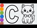 🐱 C for Cat Drawing & Coloring for Toddlers | Learn Alphabet C | Easy Drawing for Kids