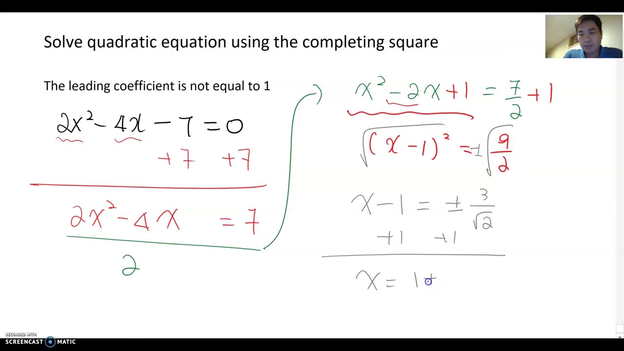 Completing the Square Method When Leading Coefficient Is Not 1