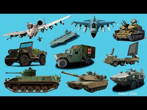 Транспорт для детей часть 5 | Учим военный транспорт | Учим звуки название военных машинок