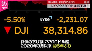 【NYダウ】終値2200ドル超下落  「相互関税」発表で約5年ぶり