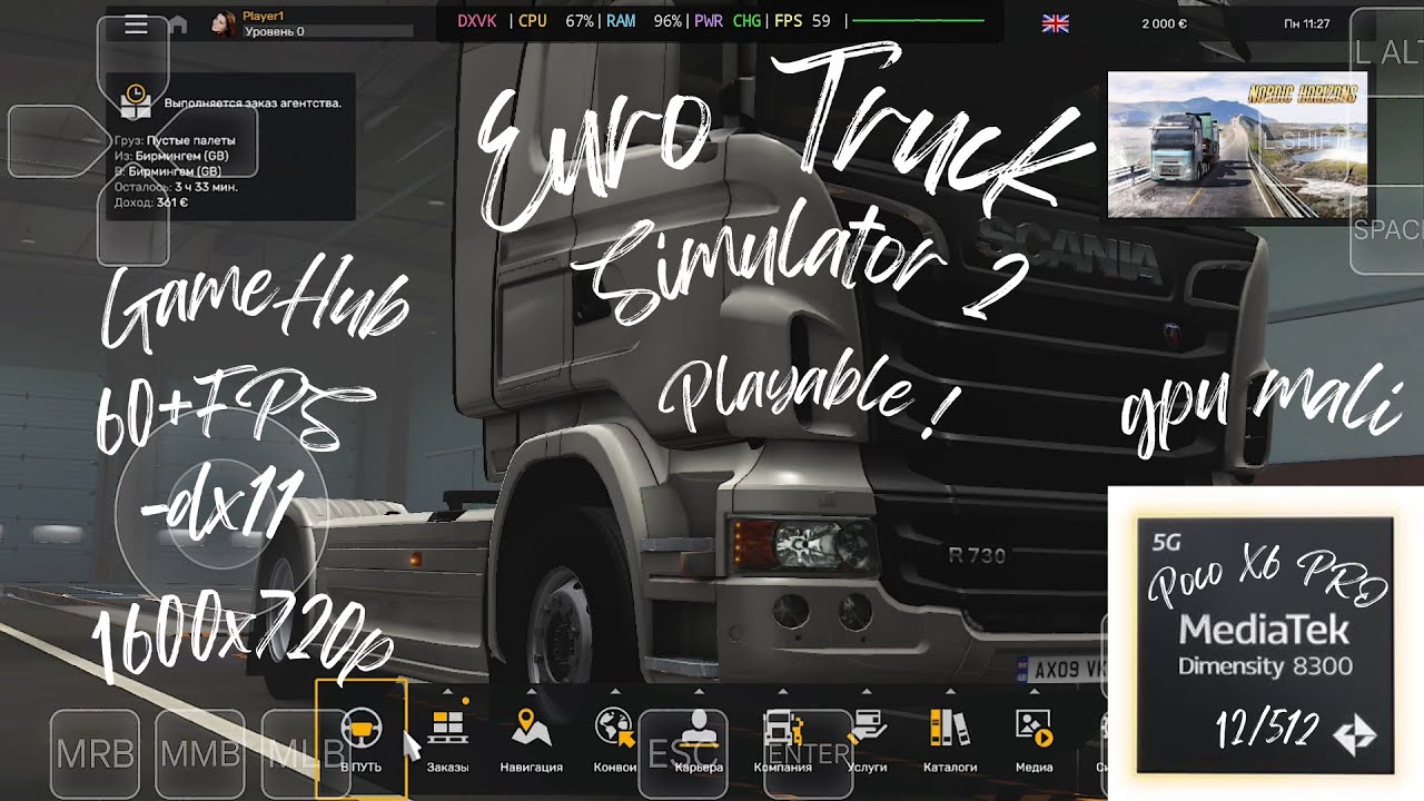 Euro Truck Simulator 2 GameHub gpu mali POCO X6 Pro MTK Dimensity 8300 Ultra ! Playable ! Long Play