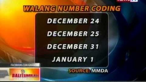 BT: Number coding scheme, suspendido sa holiday   season