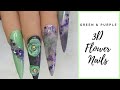 3D FLOWER GREEN AND PURPLE ACRYLIC NAILS | Nail Tutorial | The Polished Lily
