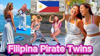 Filipina Twin Pirate Beauties Treasure Hunt on Small Island Off Grid Morena Living Philippines