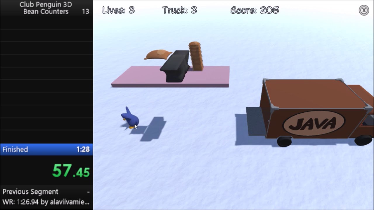 Club Penguin 3D Bean Counters speedrun in 